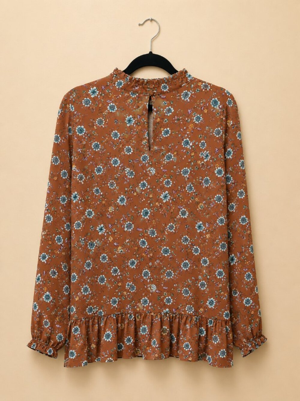 NWT Weekend Suzanne Betro Brown Floral Ruffle Blouse Women's 2X Boho MSRP $77